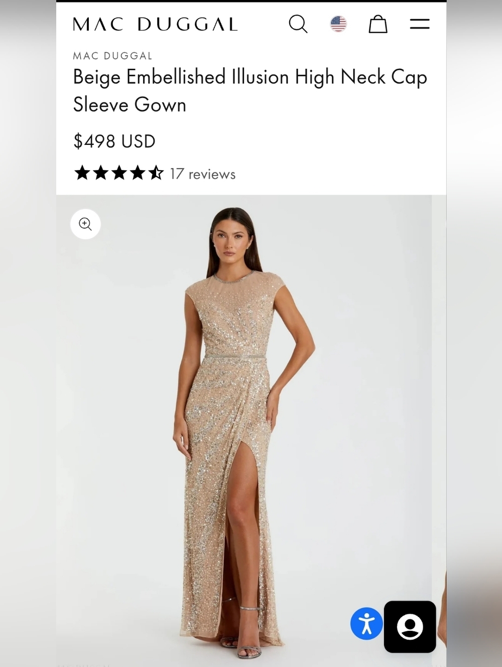 Mac Duggal Champagne Sequin Maxi Dress